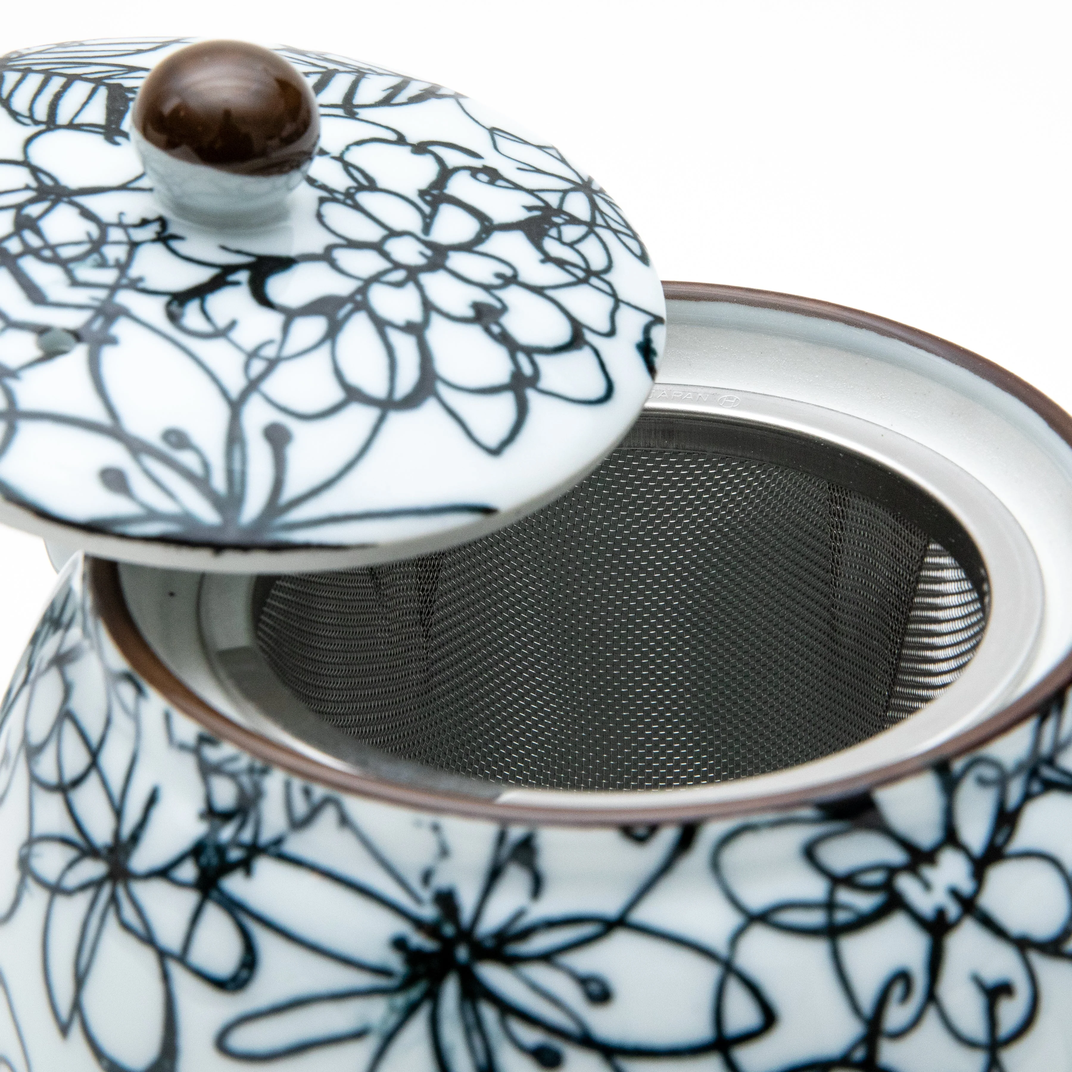 3pcs Flower Line Art For Gift In Box With Tea Strainer Porcelain Japanese Teapot & Teacups - Image 3