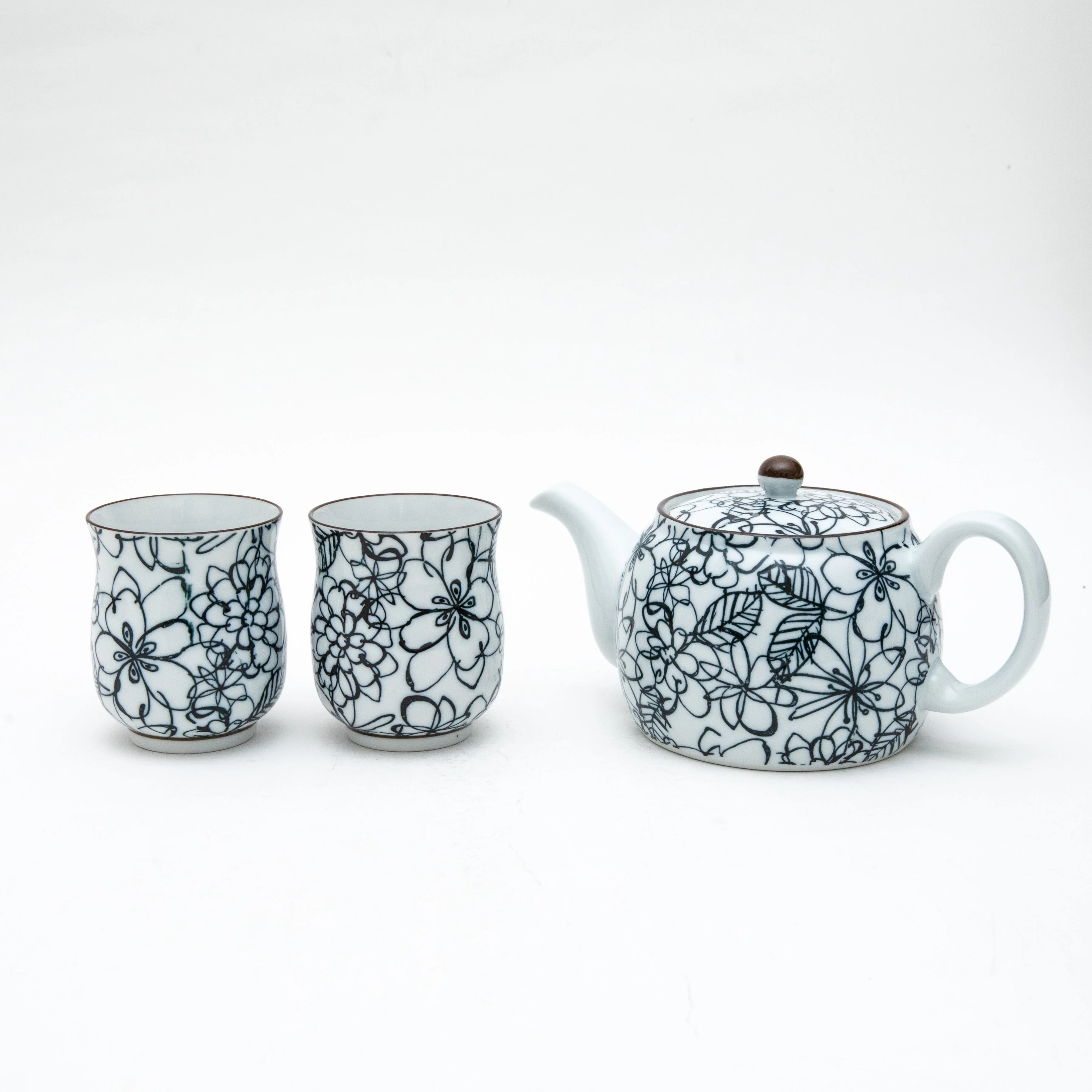 3pcs Flower Line Art For Gift In Box With Tea Strainer Porcelain Japanese Teapot & Teacups - Image 4