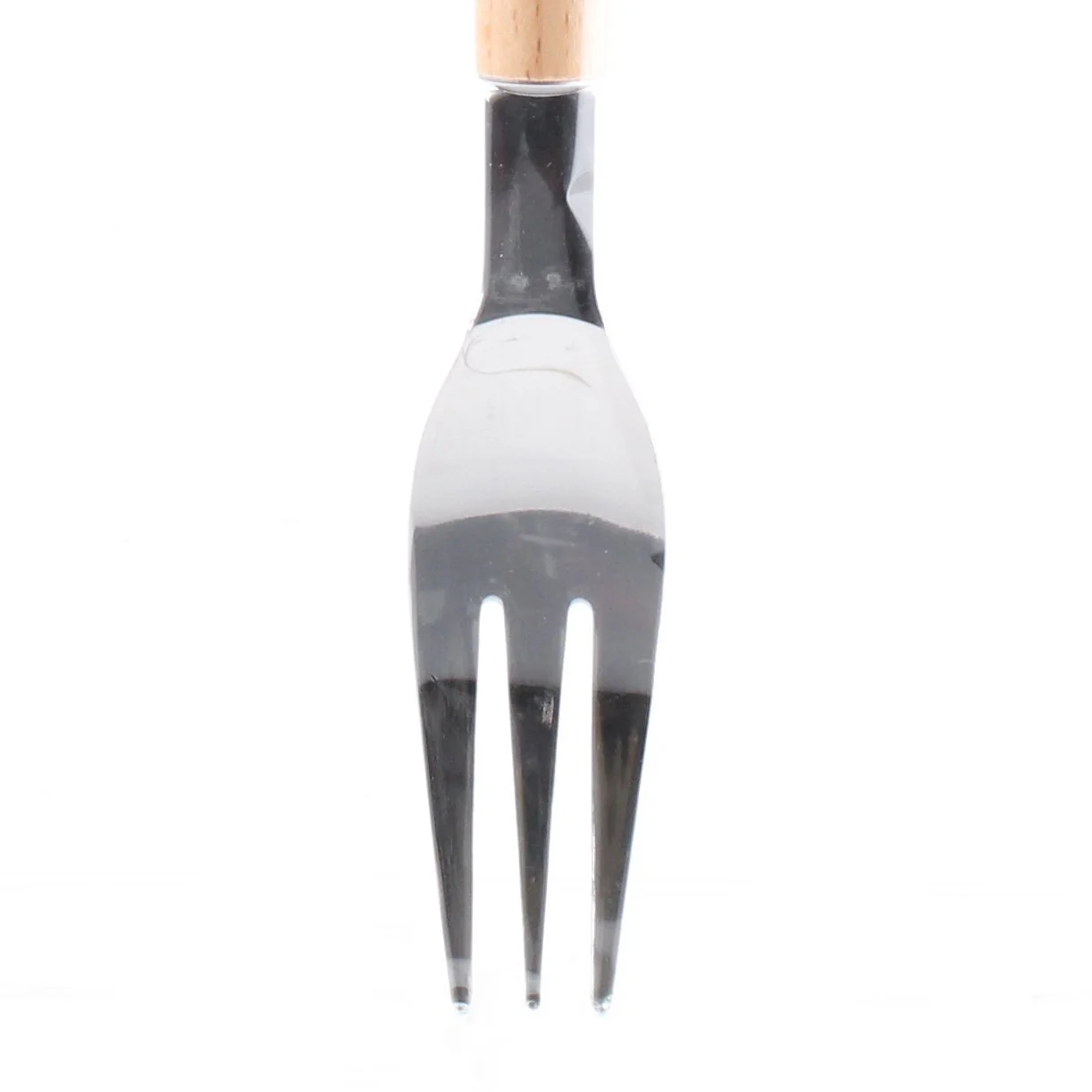 Stainless Steel Dessert Fork with Wooden Handle (9.6cm) - Image 2