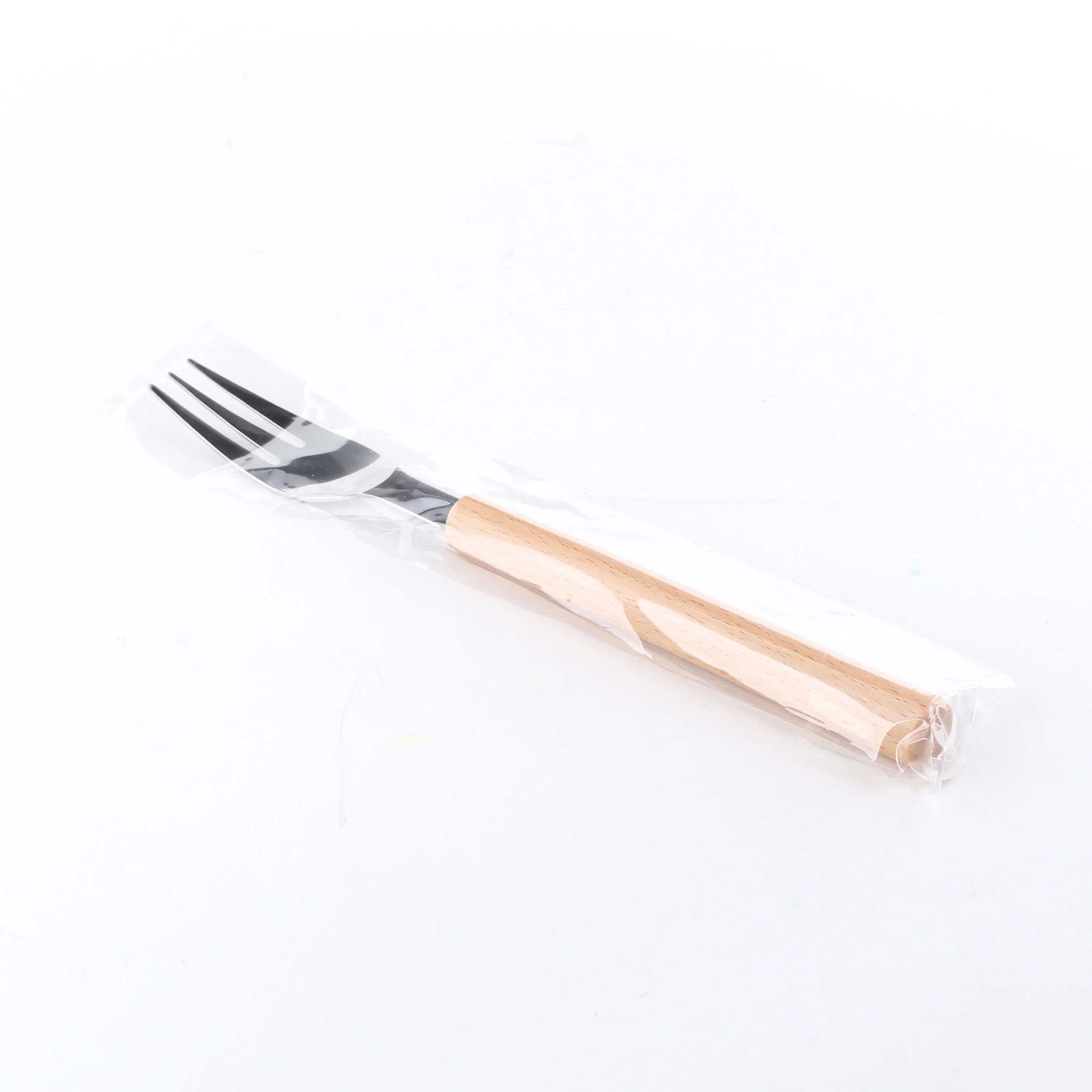 Stainless Steel Dessert Fork with Wooden Handle (9.6cm) - Image 3