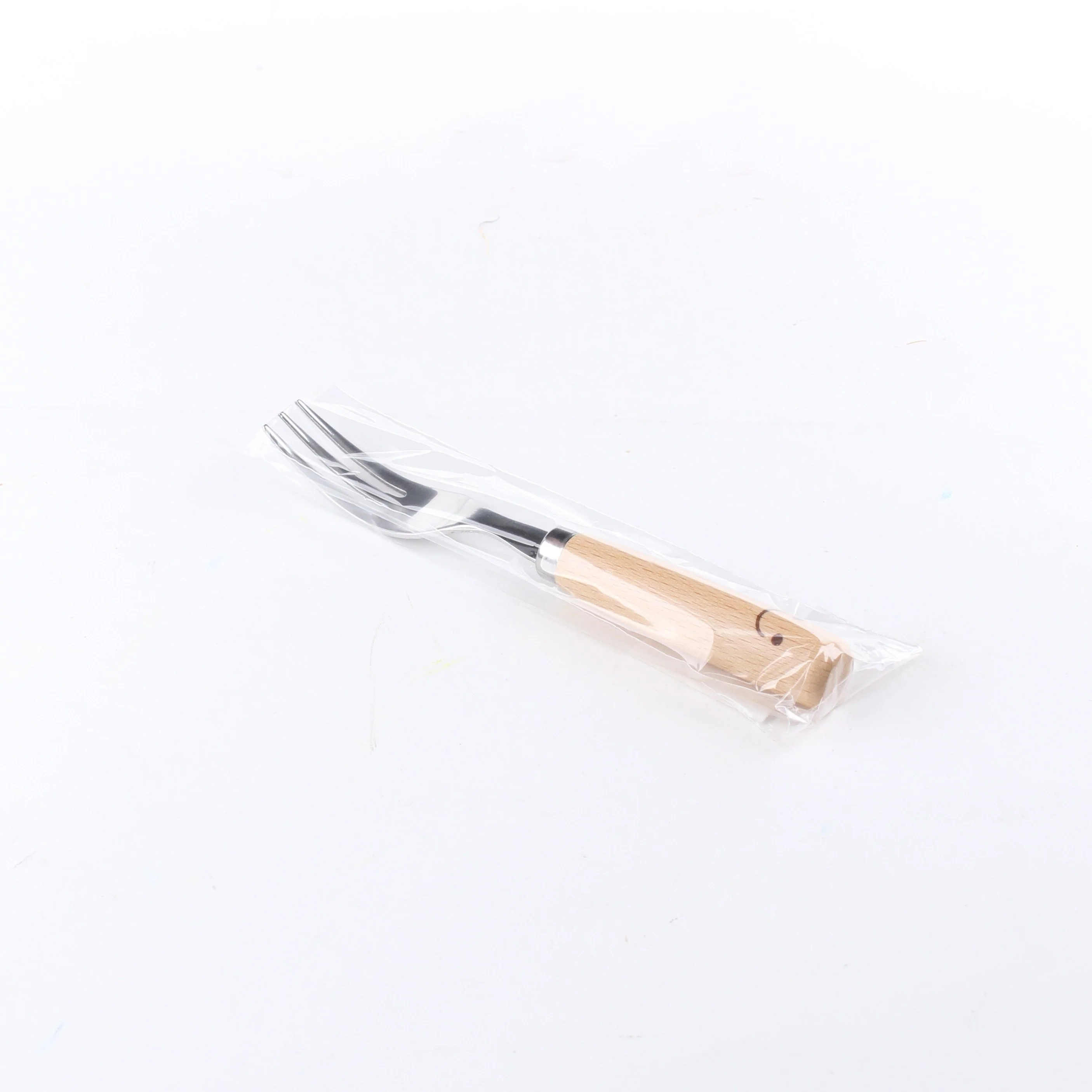 Stainless Steel Dessert Fork with Wooden Handle (Smile/13.6cm) - Image 3