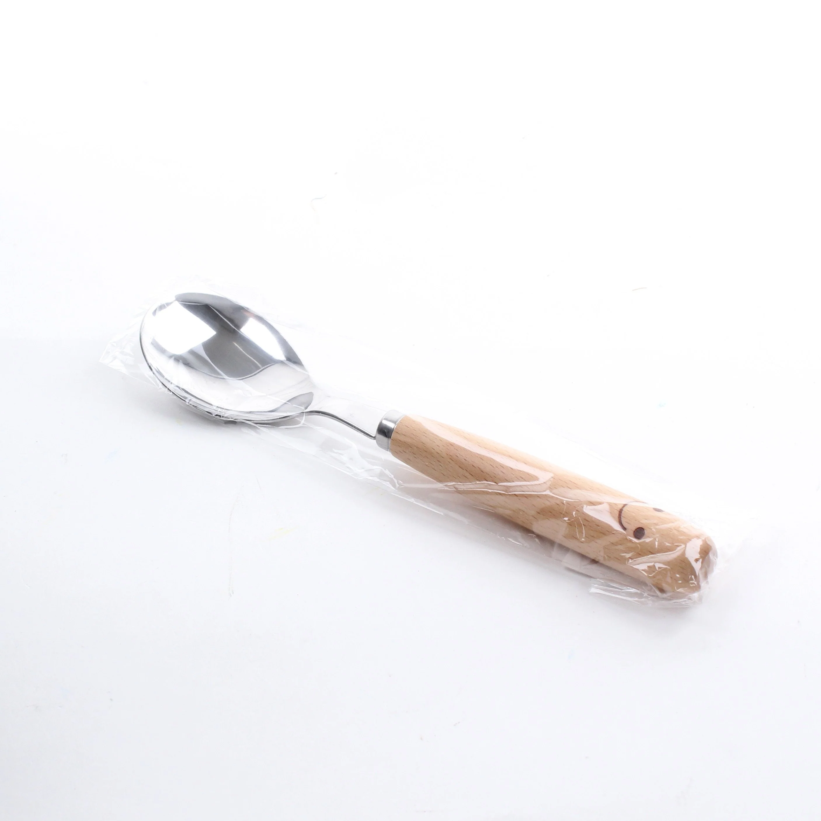 Smile Stainless Steel Dessert Spoon with Wooden Handle 17.4cm - Image 3