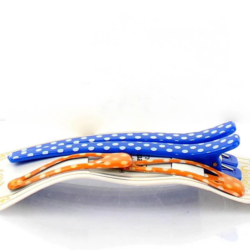 Polka Dots & Checkered Hair Clips (Blue & Orange, 4pcs) - Image 3