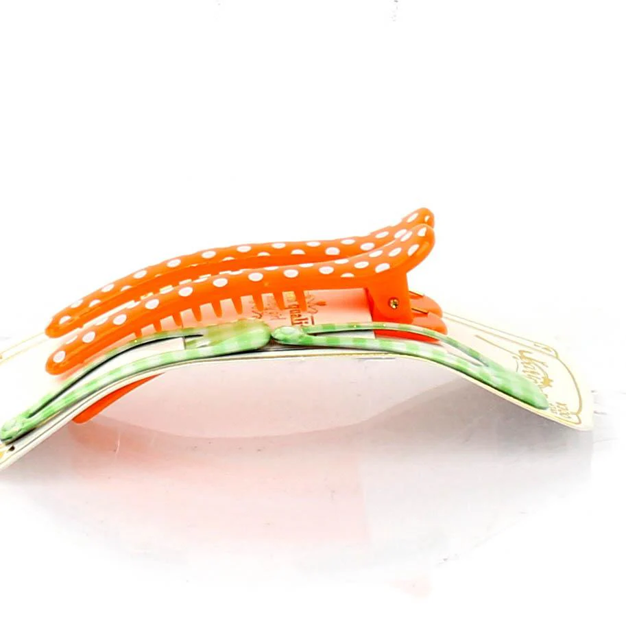 Polka Dots & Checkered Hair Clips (Green & Orange, 4pcs) - Image 3