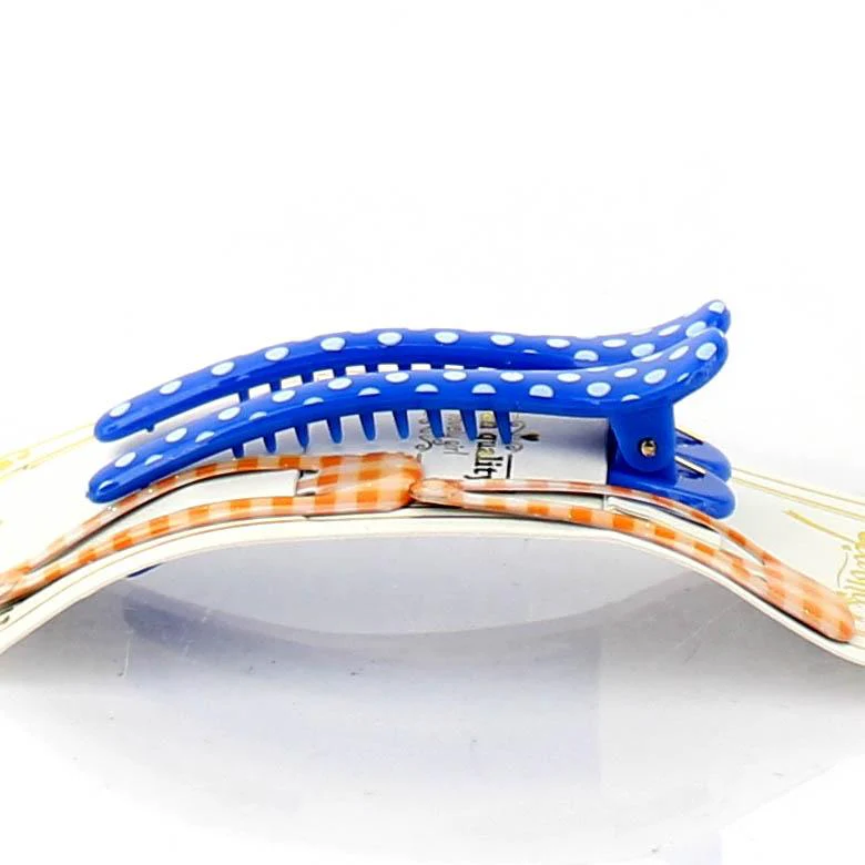 Polka Dots & Checkered Hair Clips (Blue & Orange, 4pcs) - Image 3