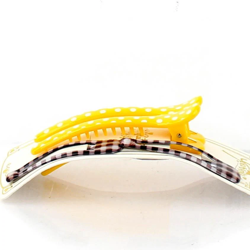 Polka Dots & Checkered Hair Clips (Yellow & Brown, 4pcs) - Image 3
