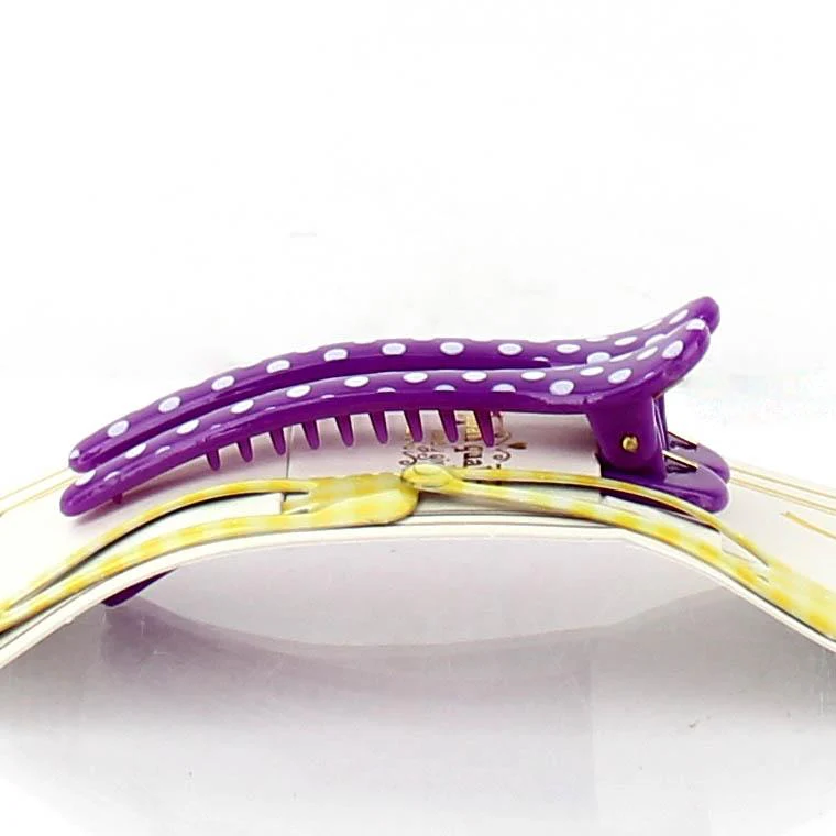Polka Dots & Checkered Hair Clips (Purple & Yellow, 4pcs) - Image 3