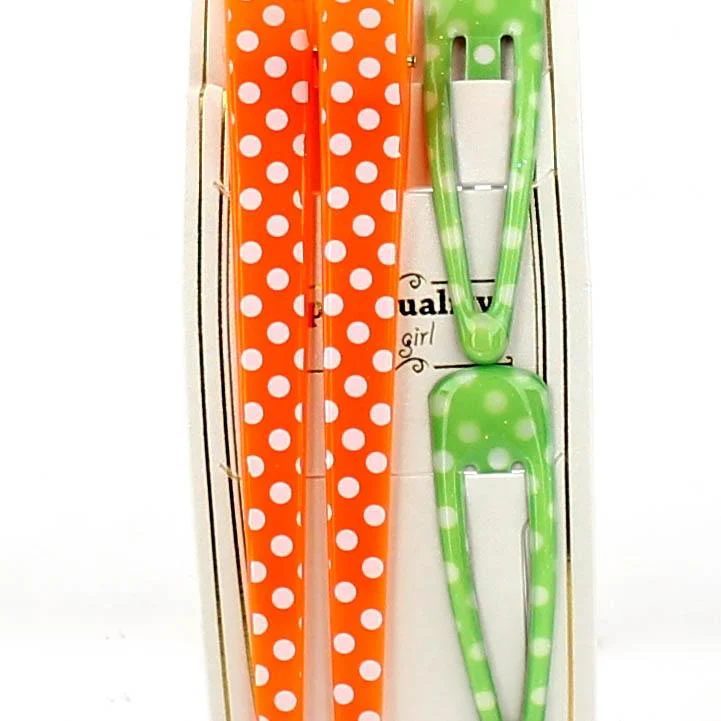 Polka Dots & Checkered Hair Clips (Orange & Green, 4pcs) - Image 2