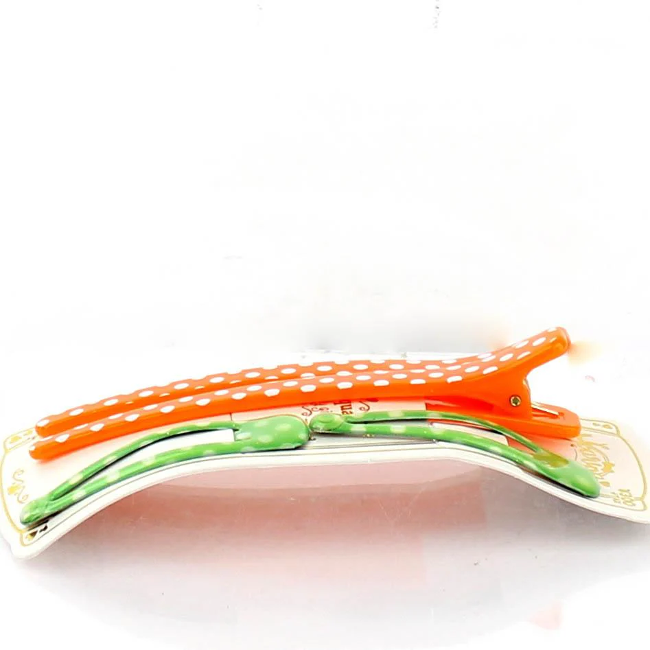 Polka Dots & Checkered Hair Clips (Orange & Green, 4pcs) - Image 3