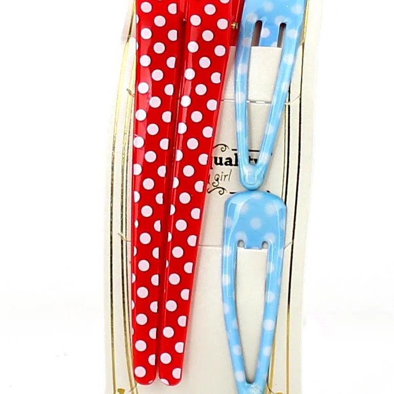 Polka Dots & Checkered Hair Clips (Red & Blue, 4pcs) - Image 2