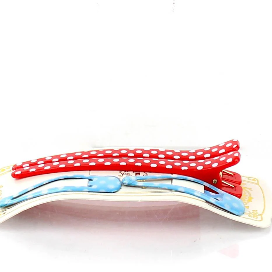 Polka Dots & Checkered Hair Clips (Red & Blue, 4pcs) - Image 3
