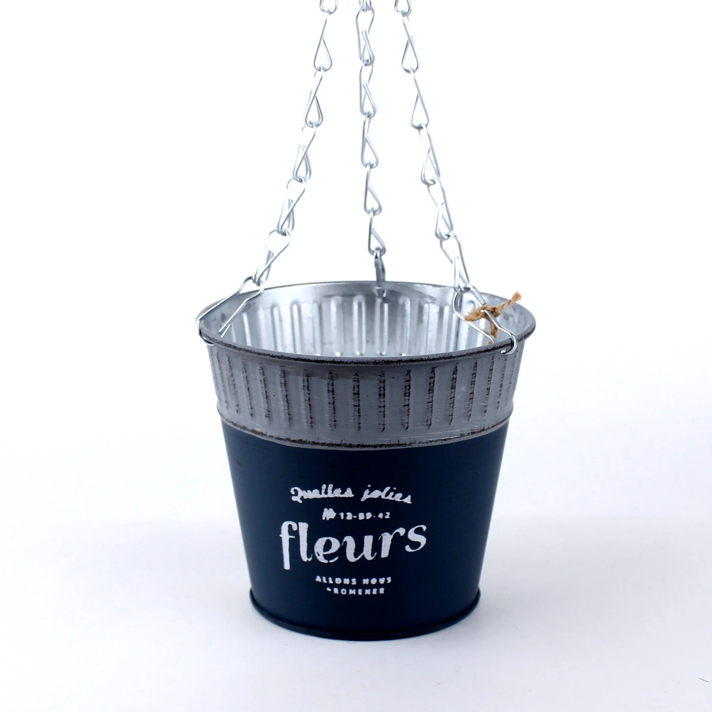 Hanging Tin Planter Pot (Grey) - Image 4