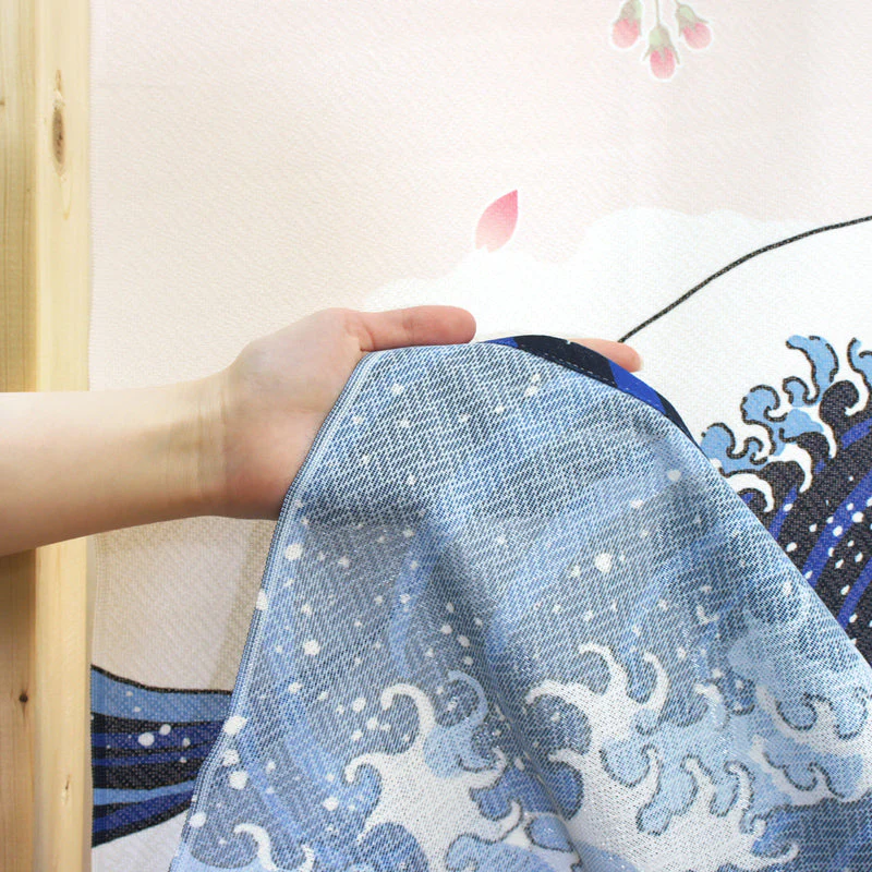 Japanese Style Katsushika Hokusai, White Waves Cherry Blossom Noren Curtain - Image 2