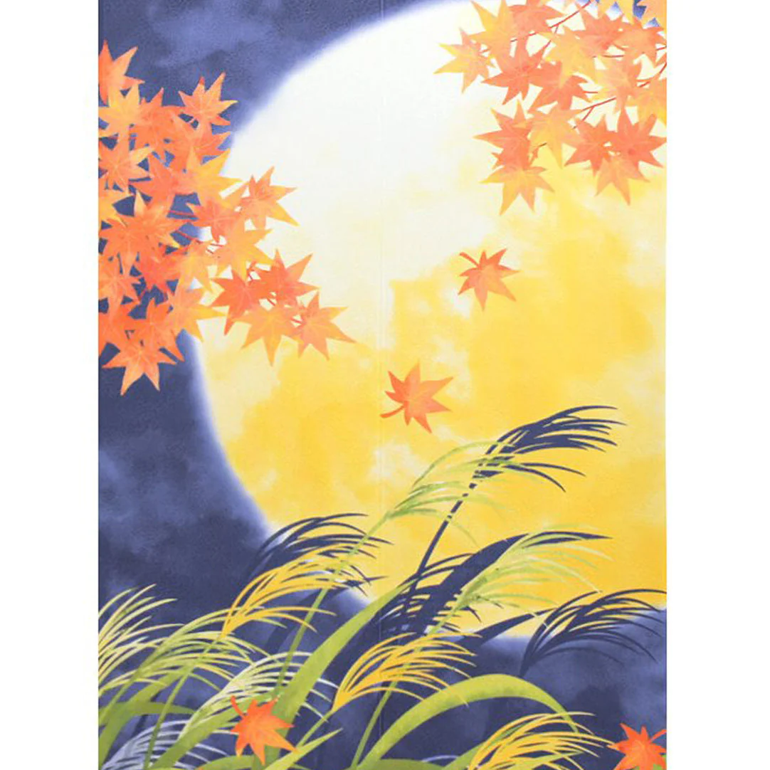 Japanese Style Maple Leaves in Moonlight Noren Curtain - Image 2