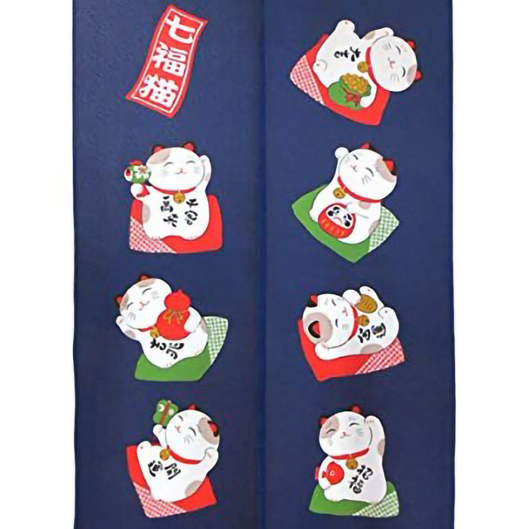 Japanese Style Seven Lucky Cats Noren Curtain - Image 2