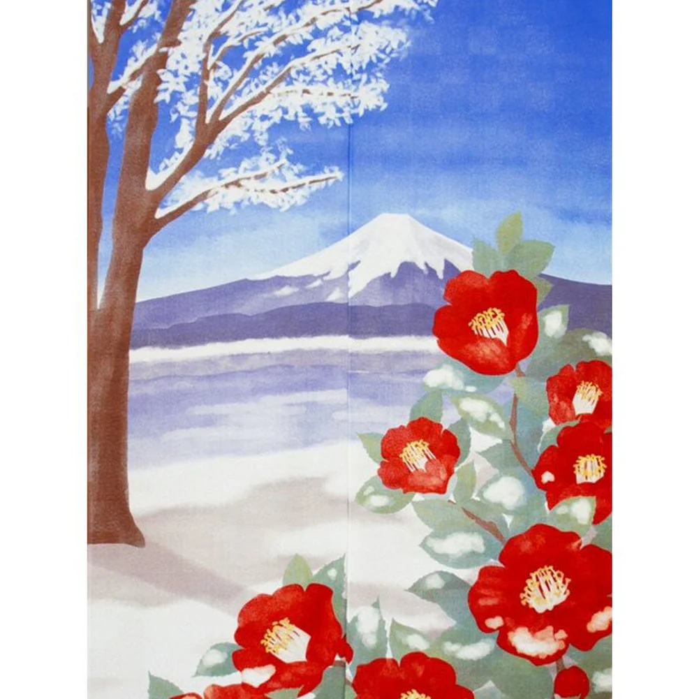 Japanese Style Yamanaka Naoko: Camelia & Mt. Fuji Noren Curtain - Image 2