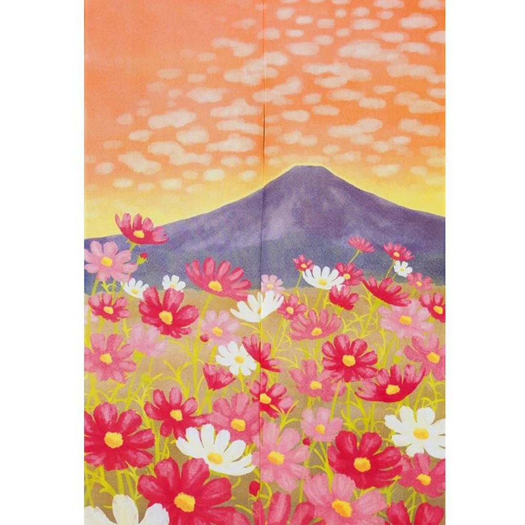 Japanese Style Yamanaka Naoko: Cosmos & Mt. Fuji Noren Curtain - Image 2