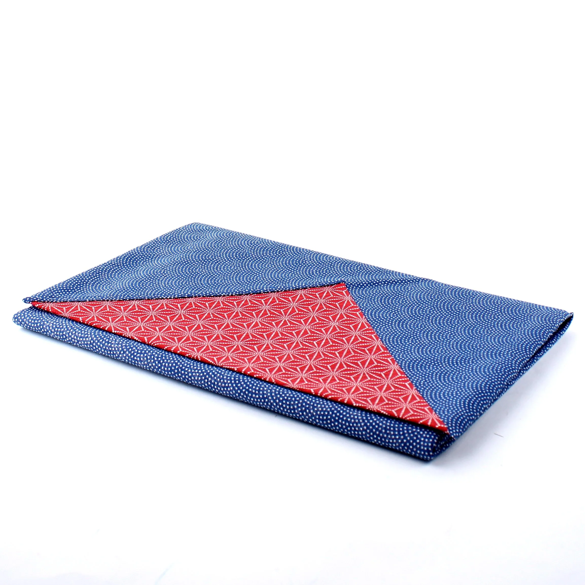 Furoshiki Shantung Double Sided Japanese Wrapping Cloth (Same Komon-Shark Skin & Hemp Leaf, Navy & Dark Red , 100x100cm) - Image 2