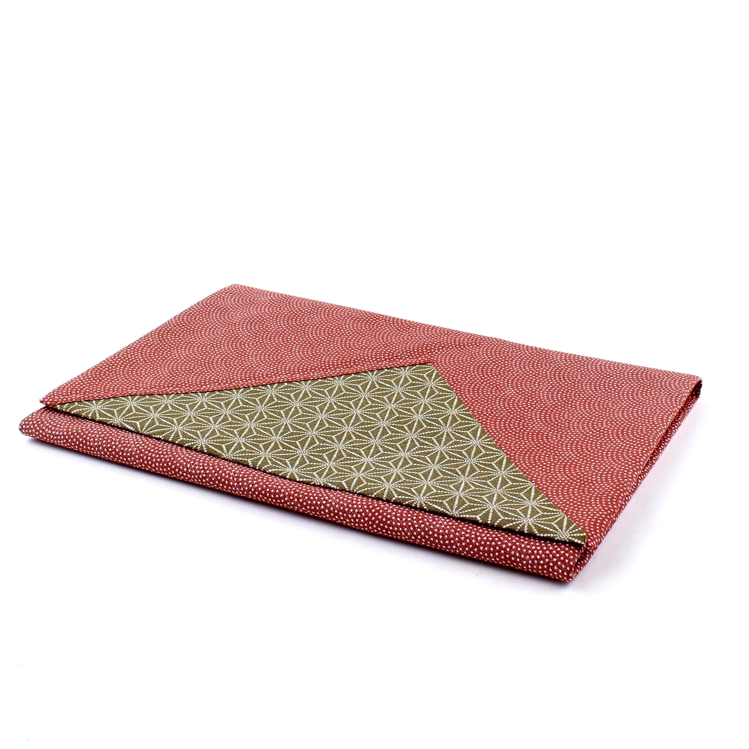 Furoshiki Shantung Double Sided Japanese Wrapping Cloth (Same Komon-Shark Skin & Hemp Leaf, Rusted Vermillion & Blackish Green 100x100cm) - Image 2