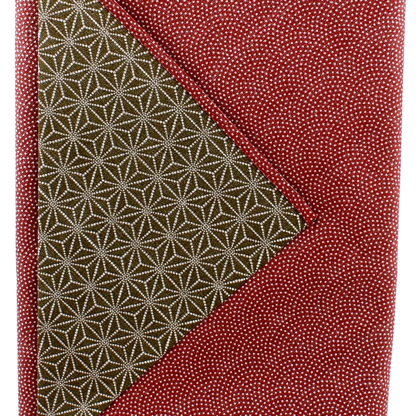 Furoshiki Shantung Double Sided Japanese Wrapping Cloth (Same Komon-Shark Skin & Hemp Leaf, Rusted Vermillion & Blackish Green 100x100cm) - Image 4