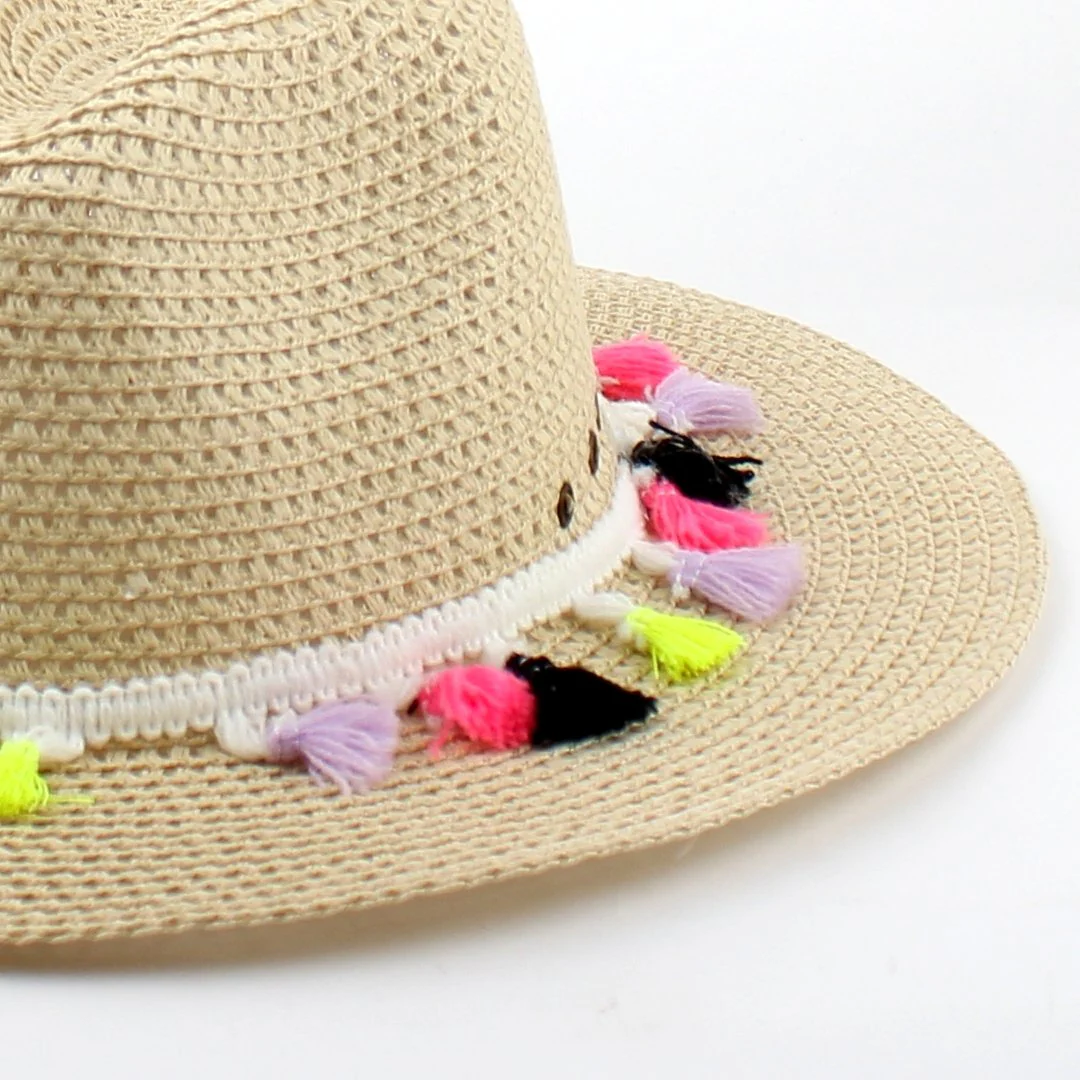 Ladies Fedora Hat w/Colourful Tassels - Image 4