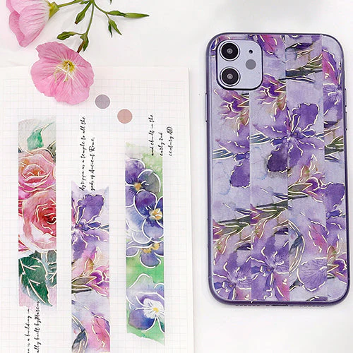 BGM Foil Stamping Washi Masking Tape (Watercolour Flower: Violet) - Image 5