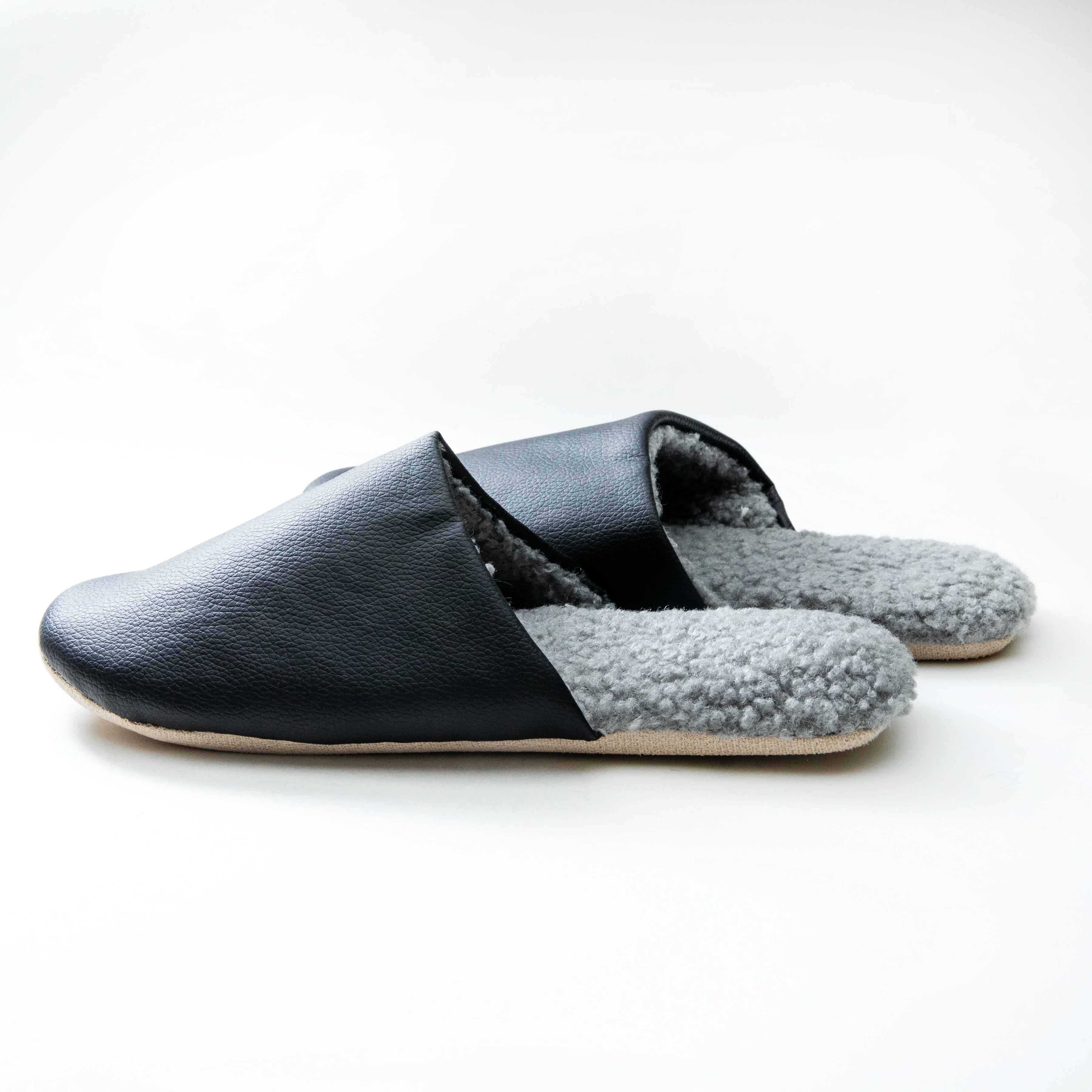 Faux Leather Sherpa Fleece Lining Slippers 23-25cm - Image 2
