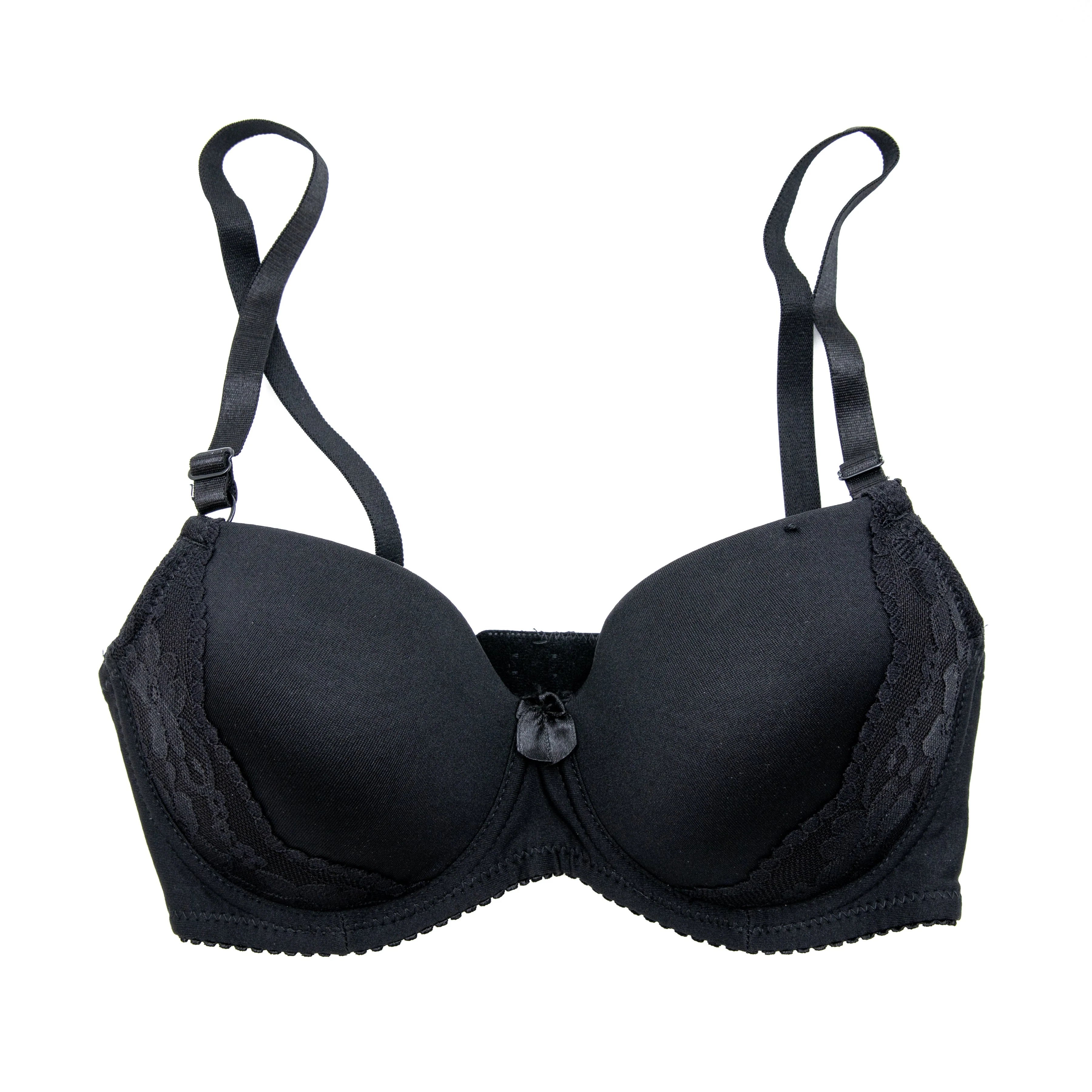 T-Shirt Bra with Lace (Black) - Image 2