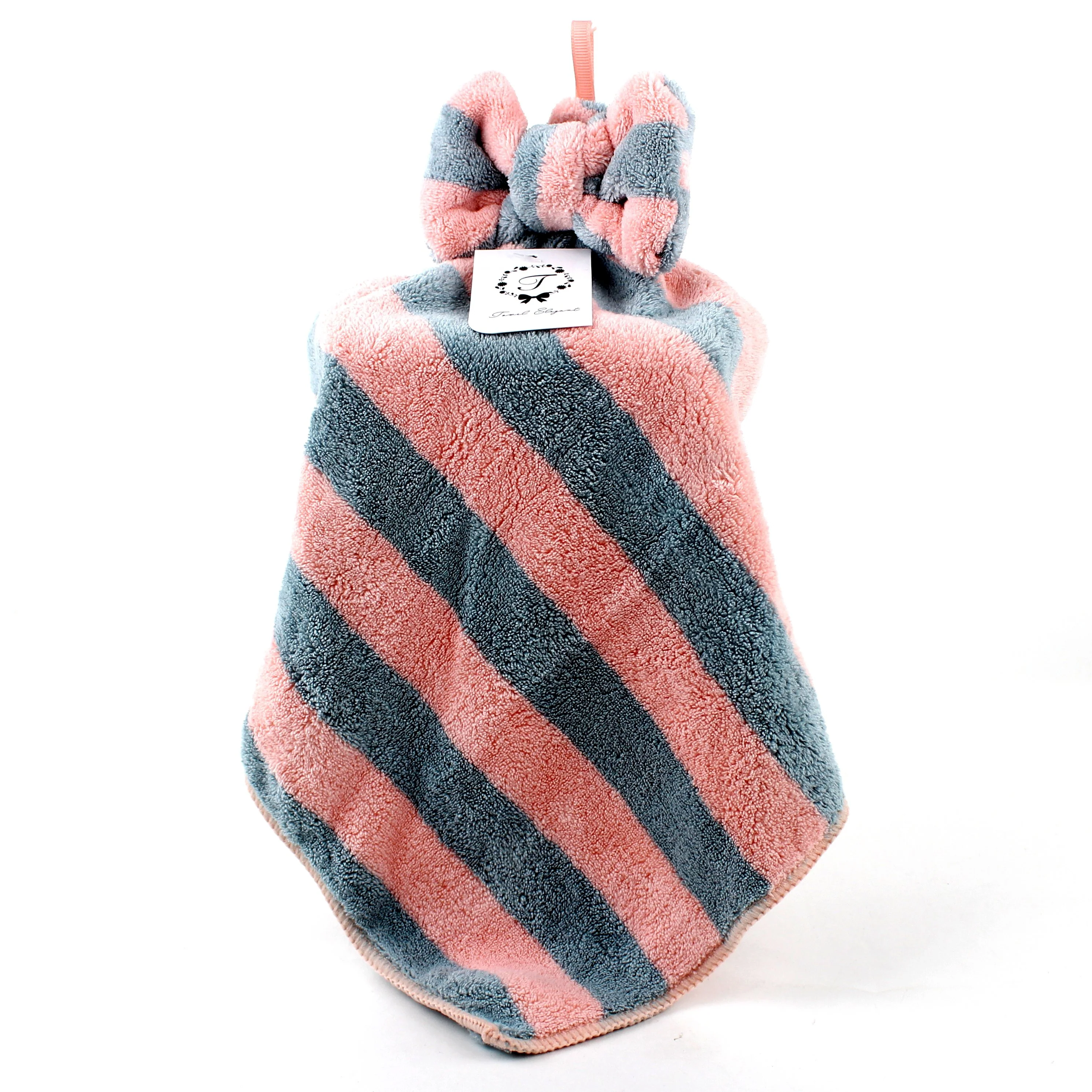 Microfibre Ribbon Stripe Hand Towel with Hanging Loop